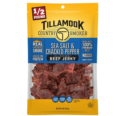 Tillamook Country Smoker, Sea Salt & Pepper Beef Jerky, 8 oz Bag
