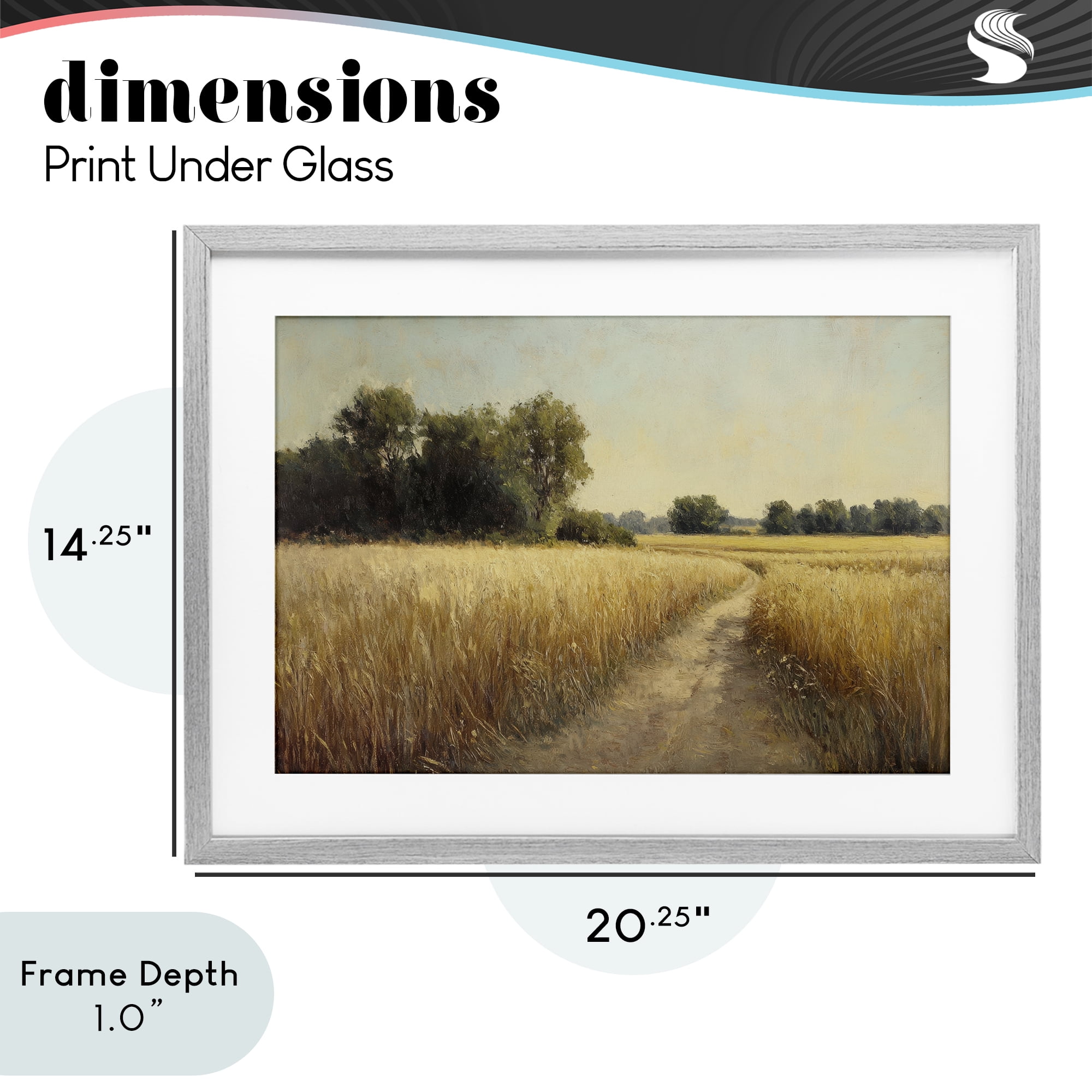 Stupell Industries Sunlit Country Wheat Path Gray Framed Print Under Glass, design by Petal Prints Design