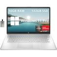 thumbnail image 1 of HP 17.3" FHD Laptop, AMD Ryzen 5 5500U, 16GB RAM, 512GB SSD, AMD Radeon Graphics, Fingerprint Reader, Numeric Keyboard, 720p HD Webcam, WiFi, Windows 11 Pro, Silver, 32GB Hotface USB Card, 1 of 7
