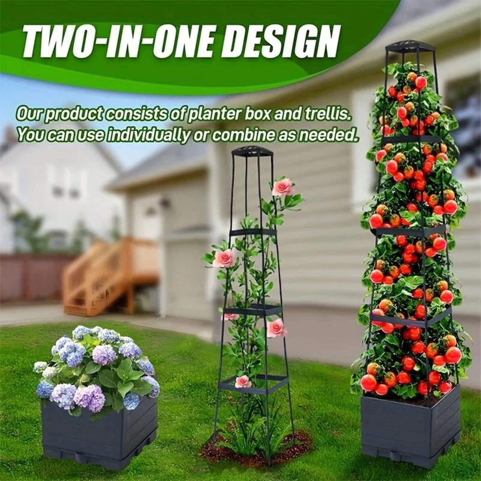 Raised Garden Bed Planter Box with Trellis, Tomato Cages for Climbing Vegetables Plant, Self-Watering Tomato Cage for Garden Patio Outdoor & Indoor, 3 Layer, Style A