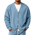 thumbnail image 4 of LODIENY Men Waffle V Neck Button Down Baggy Cardigan Long Sleeve Open Front Lightweight Casual Simple Knit Cardigans Sky Blue S, 4 of 6