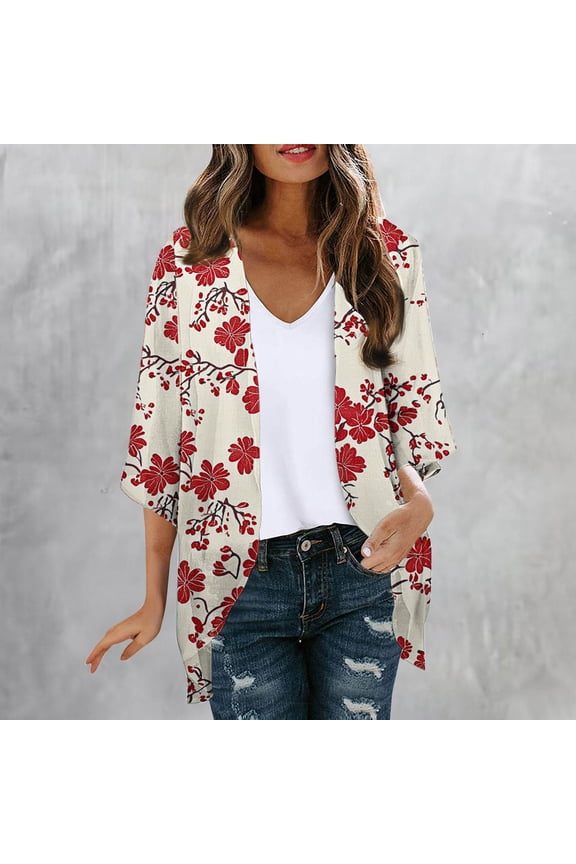 Light Weight Jacket Women Convertible Spring Jackets Pull-On Adaptable Raincoats Red 3/4 Sleeve Cocoon Jackets for Women Casual