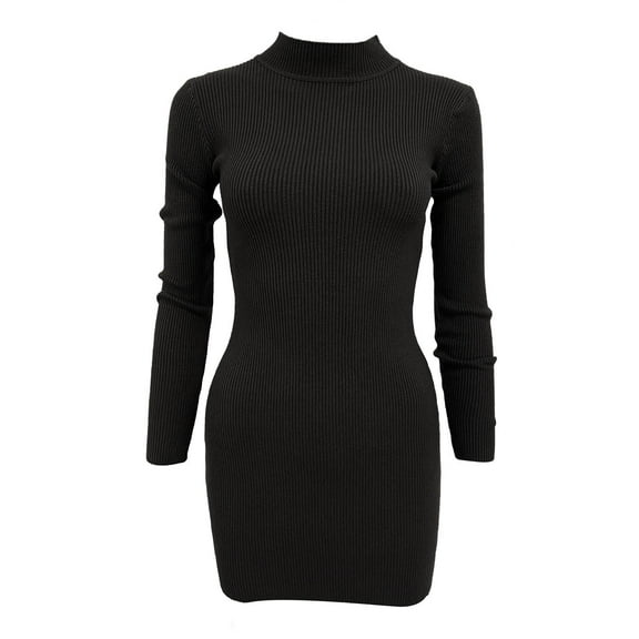 Aayomet Sweater Dress Women's Turtleneck Long Sleeve Sweater Dress Side Slit Hem Fall Winter Oversized Casual Knit Pullover Sweaters Tops,Black S