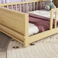 thumbnail image 5 of PAPROOS Montessori Floor Bed, Twin Size Floor Bed with Fence, Wooden Slats and Built-in Book Storage Rack, Solid Wood Floor Bed for Little Boys Girls, No Box Spring Needed, Natural, 5 of 10