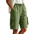 thumbnail image 2 of VBVC Women's Adjustable Elastic Waist Cargo Shorts , Summer Hiking Athletic Shorts For Women , Ladies' Knee Length Bermuda Shorts with Multi Pockets,Army Green,S-3XL, 2 of 7