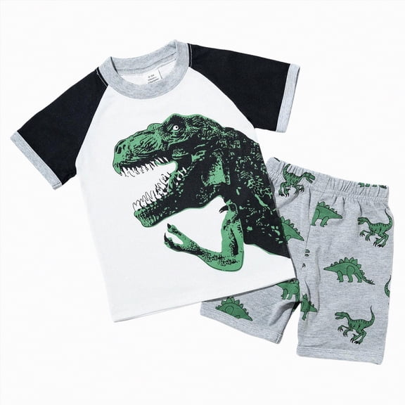 TAmtem Baby Boy Summer Clothes 12 18 24 Month 3T 4T 5T Toddler Boys Outfits Dinosuar Set Short Sleeve Cartoon Printed T Shirt Tops Shorts Outfits T Shirt Tops Shorts Child Kids 2PC Summer Set(,)