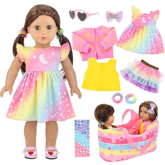 Set de accesorios para muñecas Ecore Fun de 18 pulgadas con cesta de almacenamiento