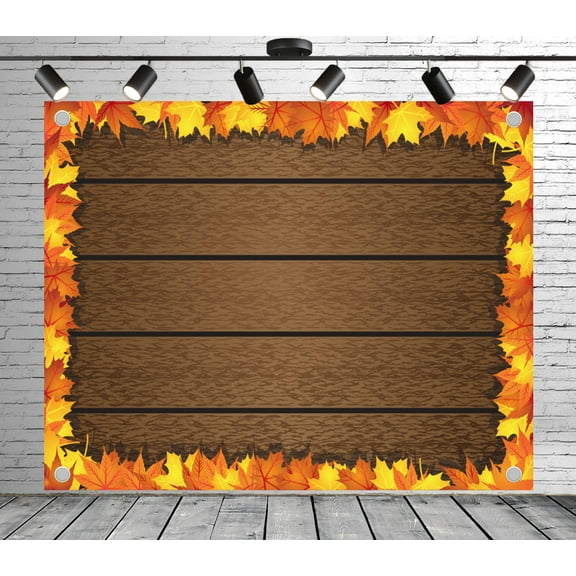 7x5ft Wood Panel Backdrop Wooden Planks and Fall Foliage Photo Backdrop Autumn Background Decoration Banner for Theme Party Wedding Birthday Baby Shower Photo Booth Studio Props