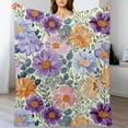 thumbnail image 3 of nygtbtfer Small Purple Orange Flowers Blanket Soft Cozy Flannel Blanket Throw Blanket for Women Bed Couch Sofa Chair Travel  40x50in, 3 of 6