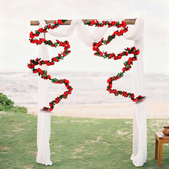 Enredaderas De Rosas De Plástico Arco de guirnalda artificial de 250 cm (98 pies) con 45 ramas rojas, ideal Rkxzt