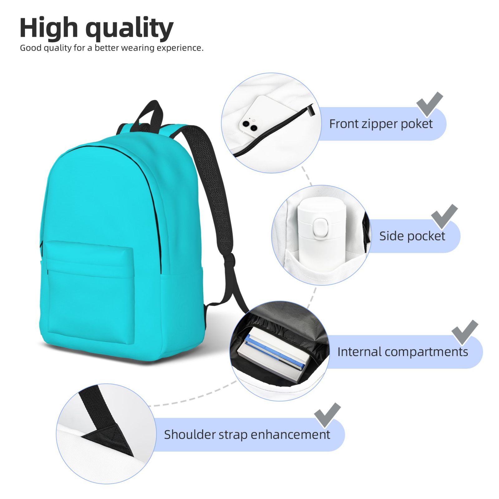 Rateoe Aqua Pattern Canvas College Laptop Backpack,Travel Daypack,Durable Rucksack Travel Notebook Bag School Backpack Book Bag for Men Women-Small