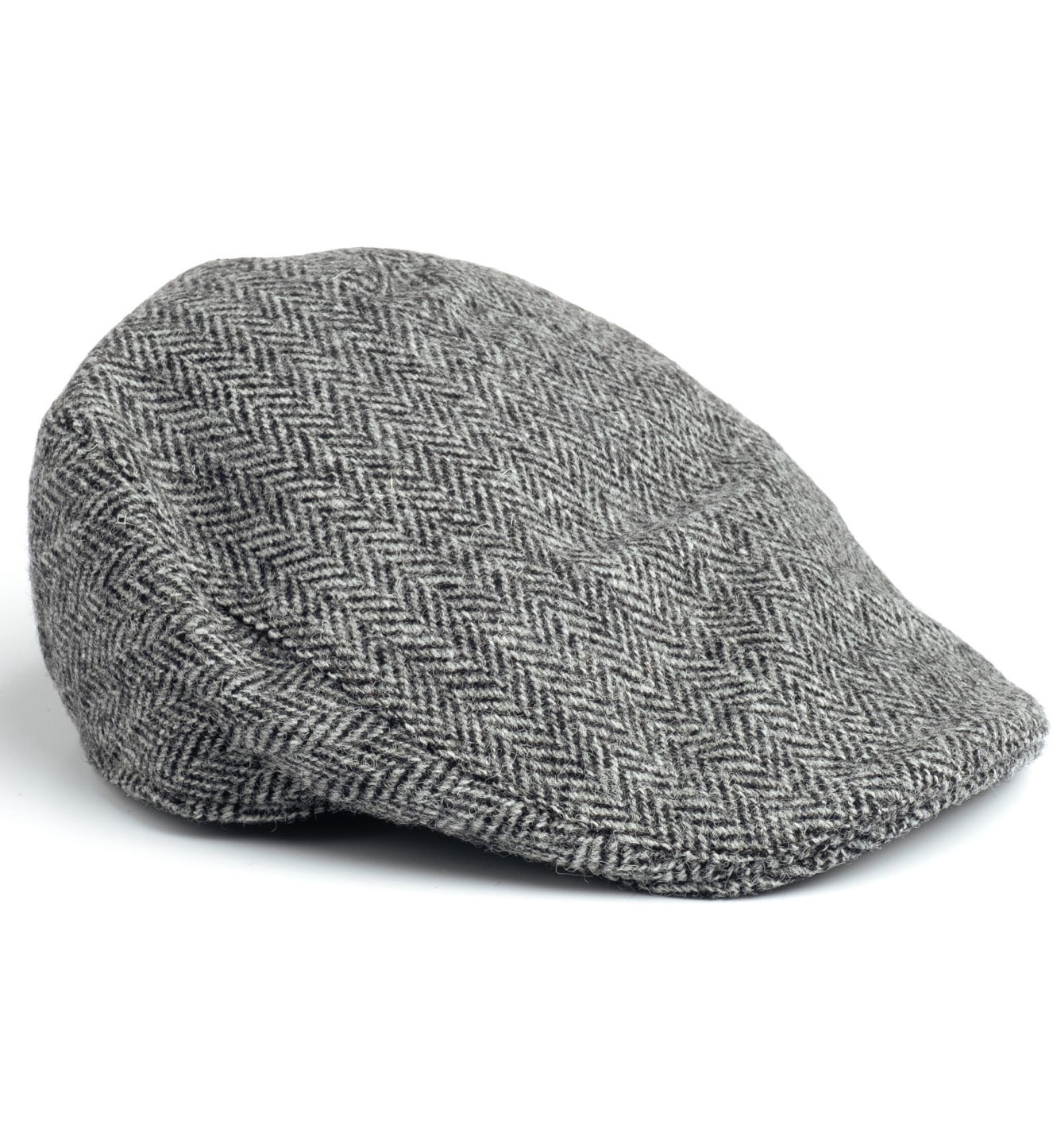 Hanna Hats Donegal Touring Harris Scottish Tweed Cap 100% Wool Vintage Flat Hat for Men Made in Ireland | Gray Herringbone