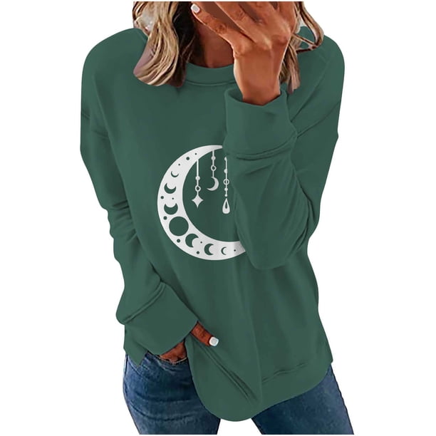 ICHUANYI Liquidación Camiseta holgada estampada a la moda para mujer Blusa de manga larga cuello redondo Tops casuales sudadera con capucha ICHUANYI WER202308250909