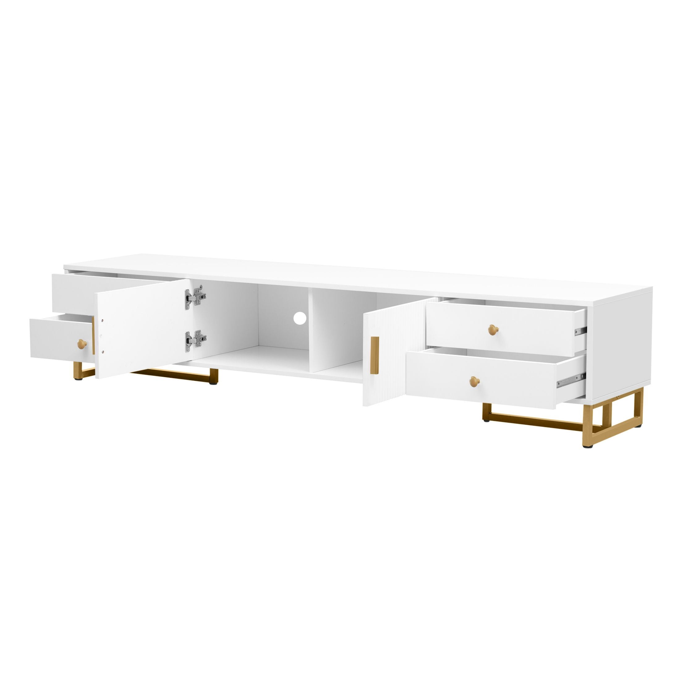 DEALTOPS Stylish TV Stand with 4 Drawers, Spacious Media Console with Metal Legs for TVs Up to 75'', White