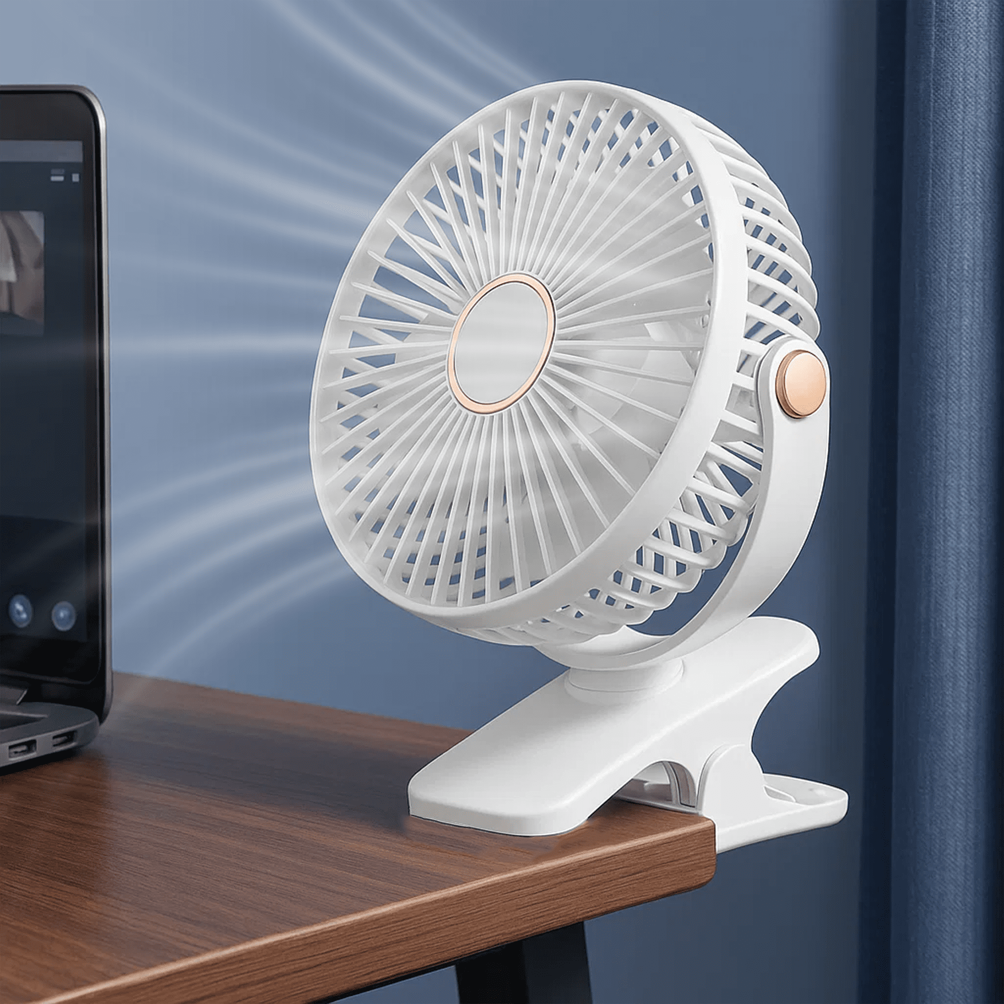 Portable Fan, Portable Clip on Fan, USB Rechargeable Desk Fan, 5 Speed, 720 adjustment, Strong Airflow, 6 inch Mini Personal Cooling for Desk Home Office Outdoor Travel Camping, White