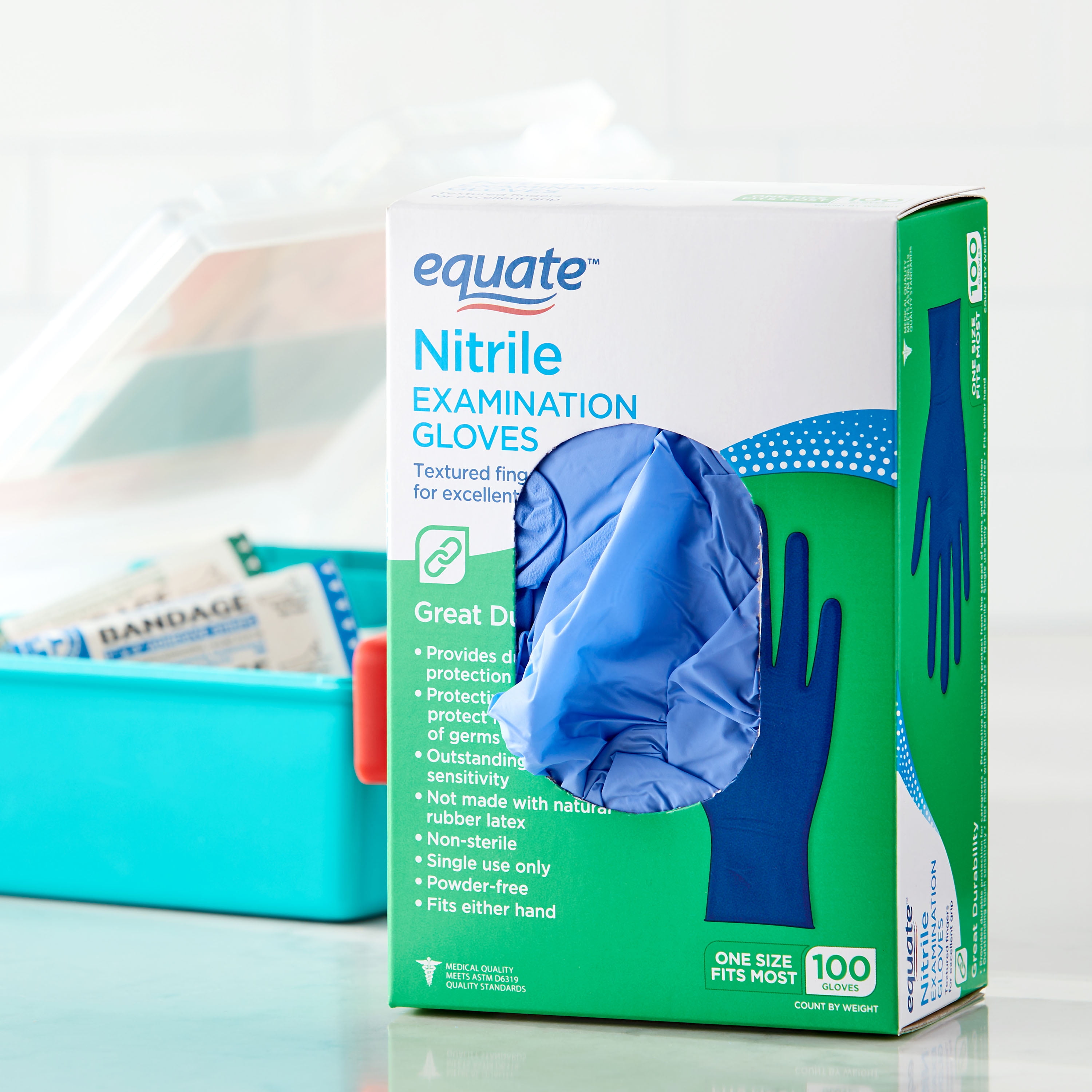 (2 pack) Equate Nitrile Exam Gloves, One Size Fits Most, 100 Count