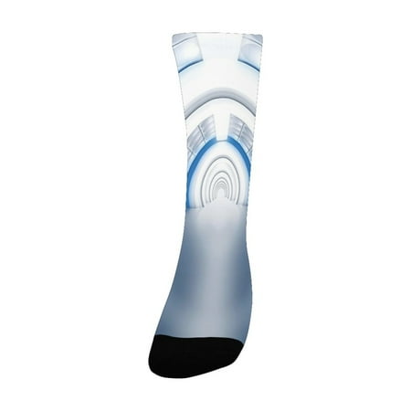 

Futuristic Tunnel Like Spaceship Corridor with Lights Subway Spaceship Artwork Navy White Women s Custom Socks (Made In USA)