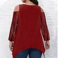 thumbnail image 4 of VEKDONE Plus Size Tops for Women Cold Shoulder Sexy Tops Fall Long Sleeve Sequins Tops Fashion Irregular Hem Loose Party Blouse, 4 of 7