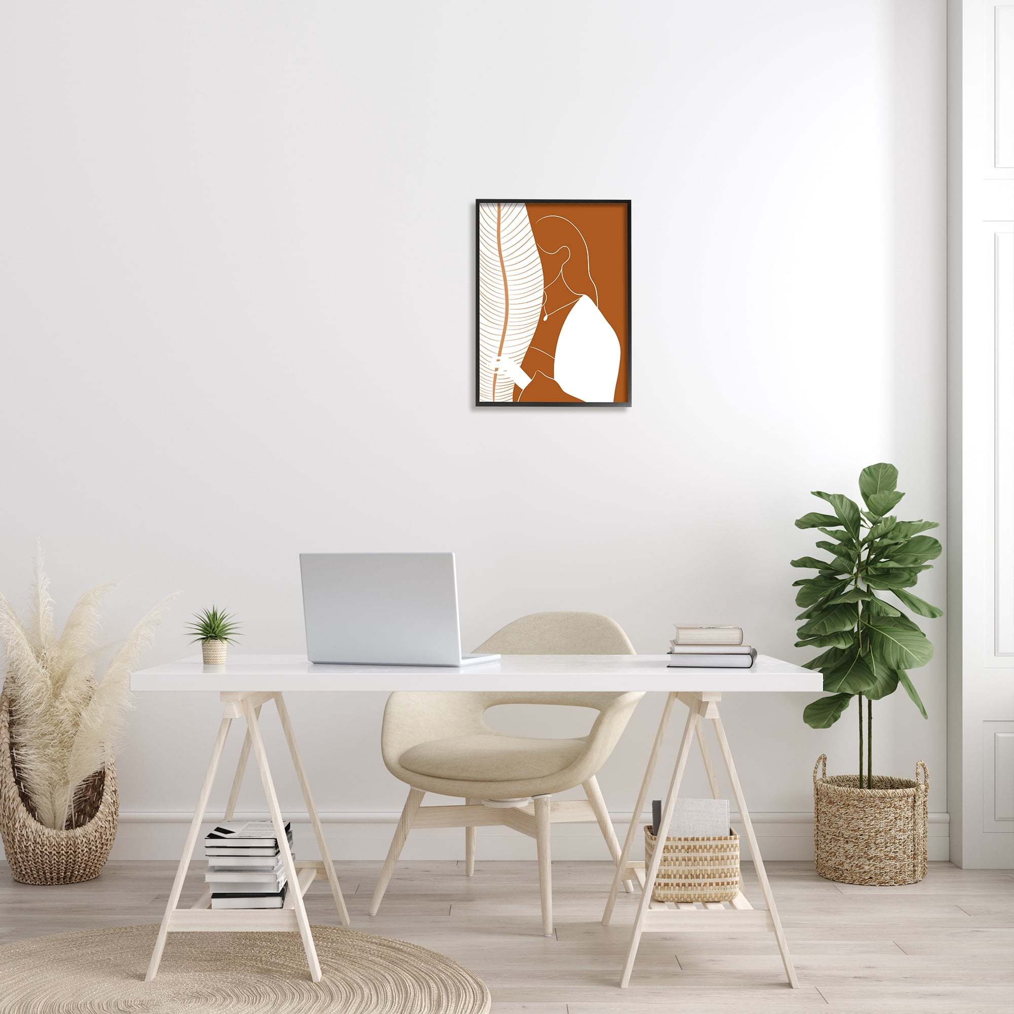Stupell Indtries Woman Behind Palm Leaf Abstract Portrait Orange White,16 x 20,Design by Birch&Ink