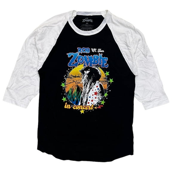 Rob Zombie Men's Officially Licensed 2022 USA Concert Tour Raglan Tee T-Shirt (Medium, Black/White)