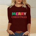 thumbnail image 2 of Pisexur Joyeux Noël T-Shirts pour Femmes Col Rond Manches 3/4 Mode Vacances Tee Tops Mode Ample Automne, 2 of 4