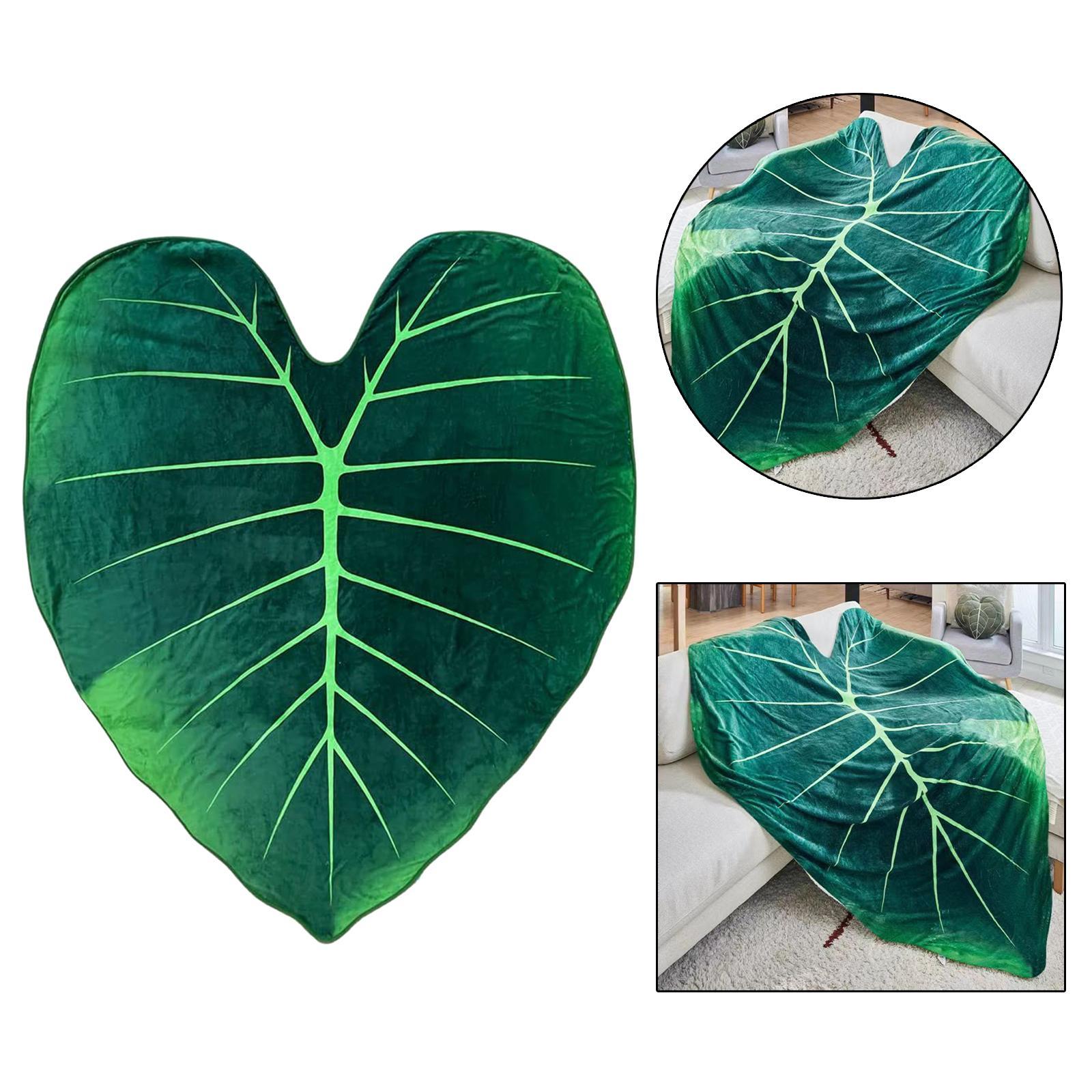 Super Soft Printed Giant Green Leaves Throw Blanket Fleece Cozy Leaf