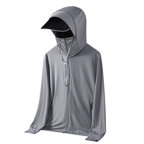 Dagegui Men's UPF 50 Sun Protection Jacket Lightweight Full Zip Long Sleeve Hooded Tops Cooling Hiking Fishing Performance Shirts with Pocket Dark Gray M