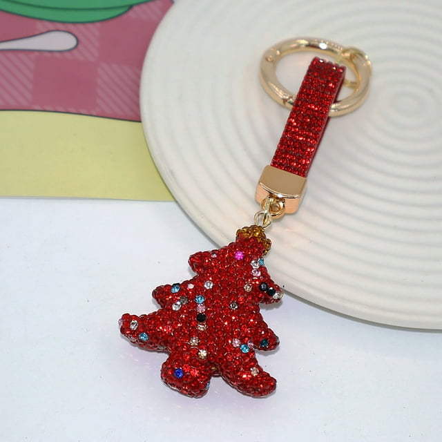 Suncoda Plastic Keychain, Christmas Tree Keychain Cute Personalized Bag Pendant Genned with Diamonds Car Key Chain Colorful Accessories