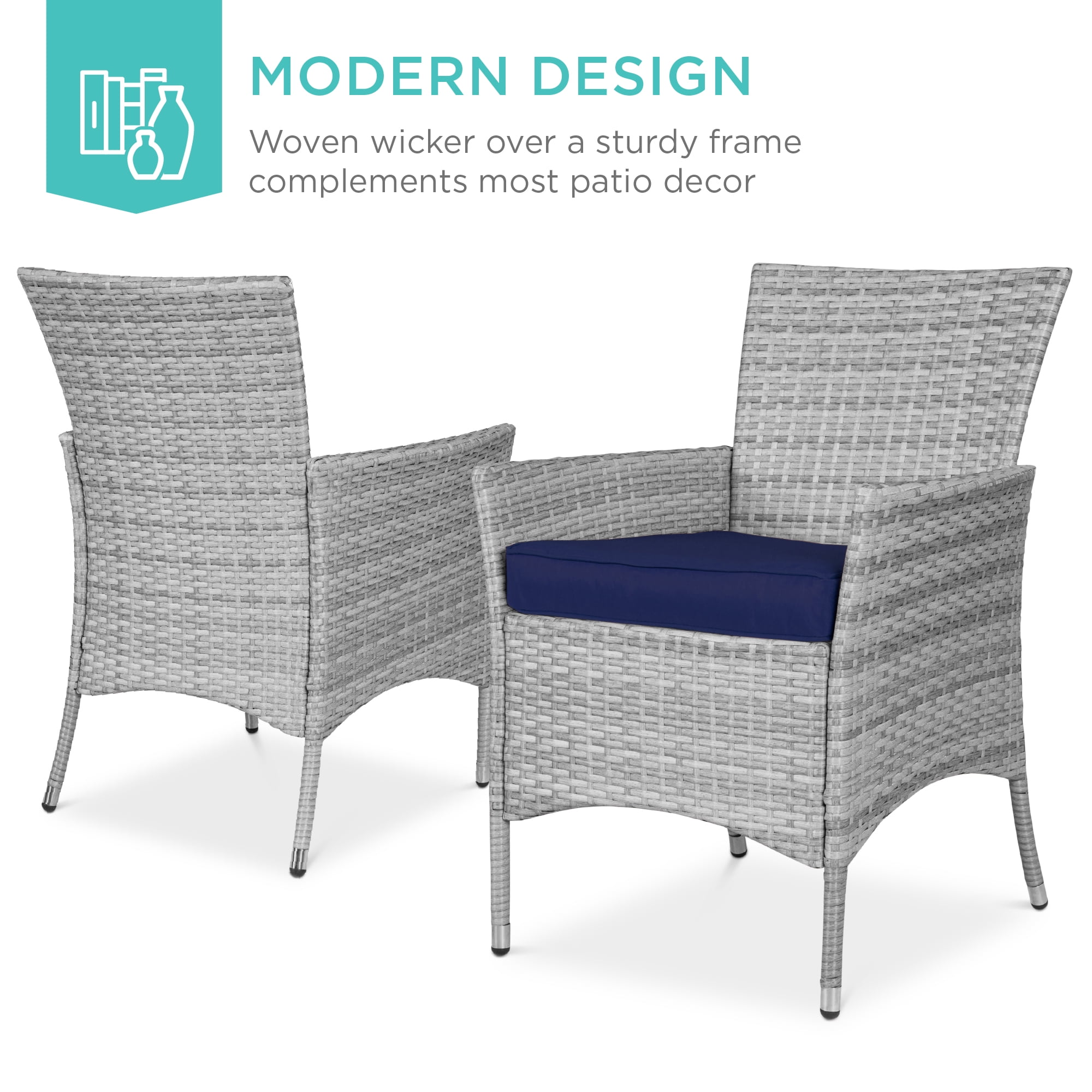 Best Choice Products 5-Piece Indoor Outdoor Wicker Patio Dining Table Furniture Set w/ Umbrella Cutout, 4 Chairs - Navy