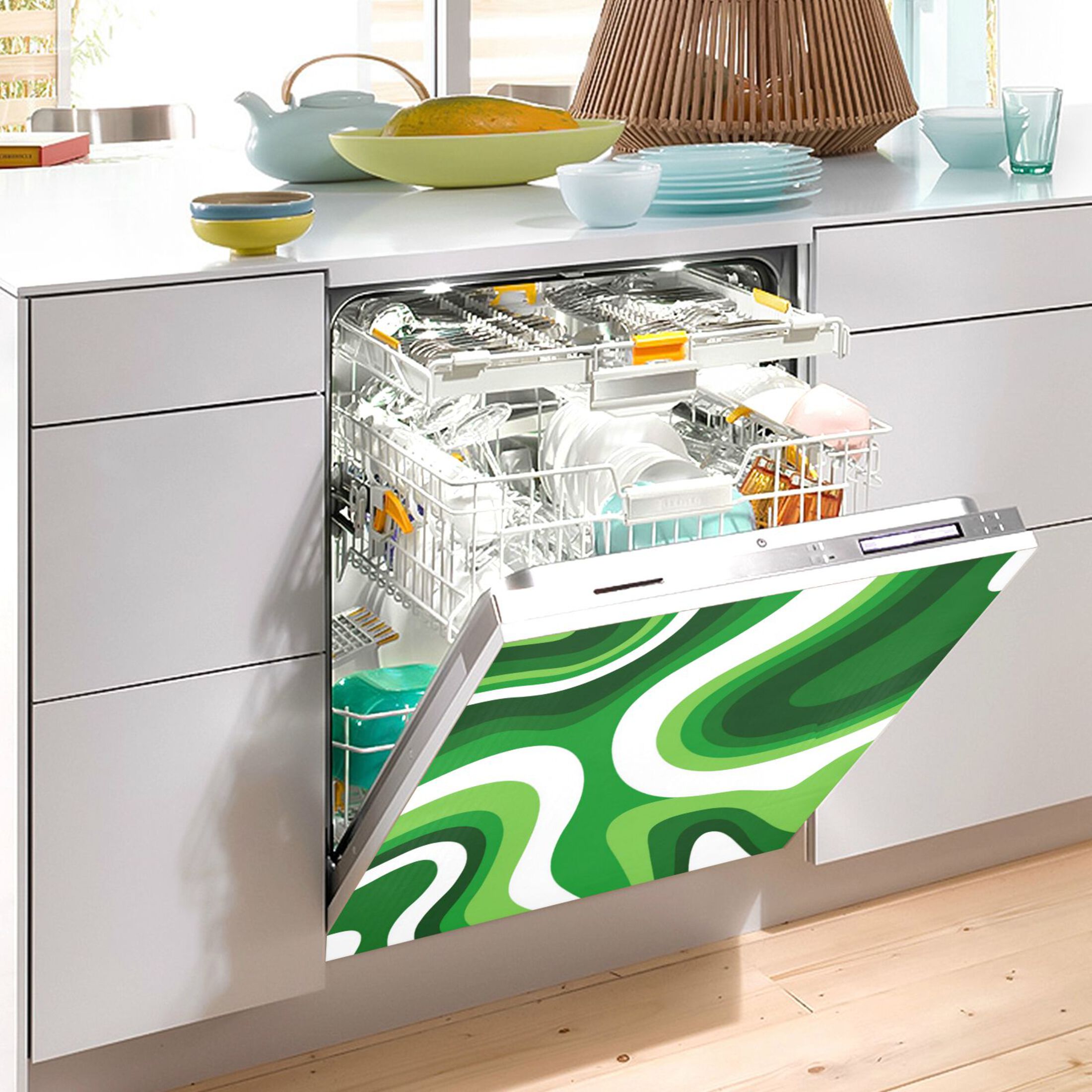 Dishwasher Magnetic Refrigerator Magnet Cover Sticker Home Decorative 23"x26" Deep Green Thick Lines