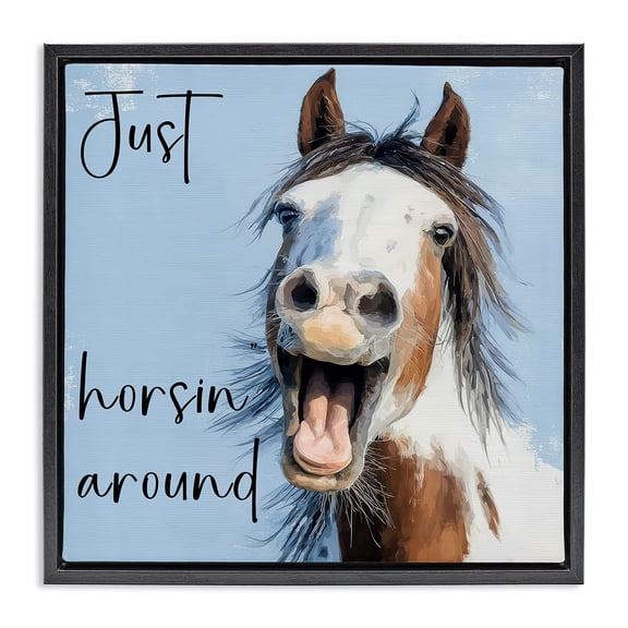 Stupell Industries Eclectic Just Horsin' Around Black Floating Frame Canvas Art, 18 x 18, by Kim Curinga