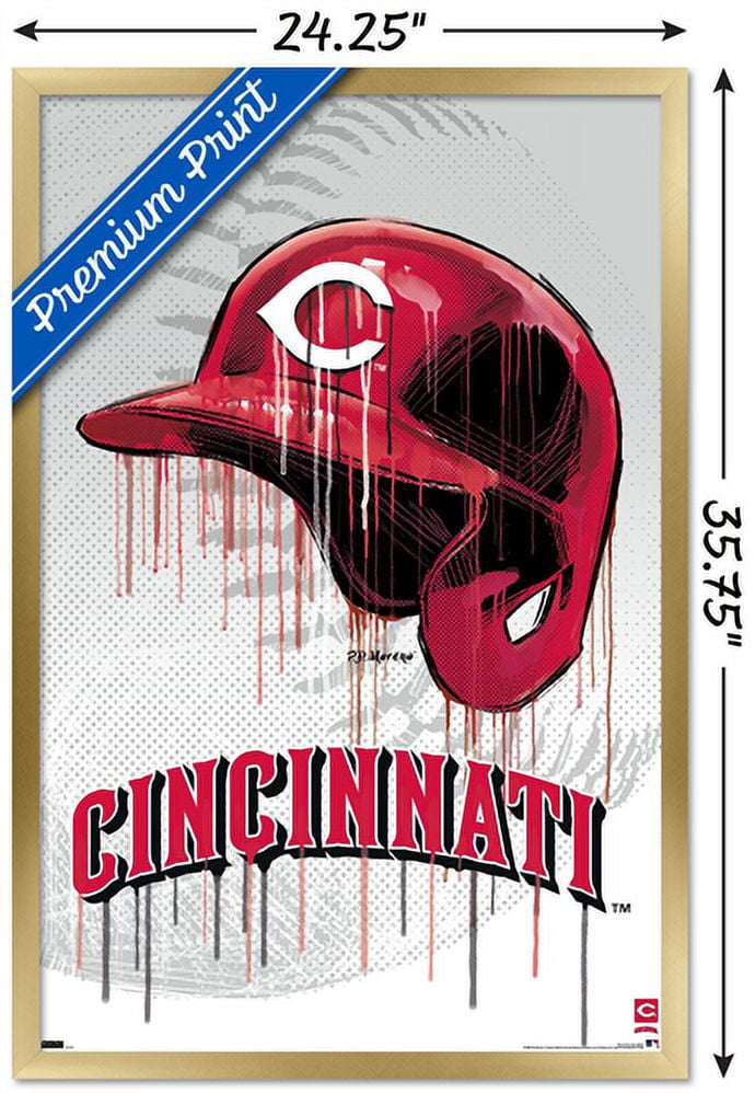MLB Cincinnati Reds - Drip Helmet 22 Wall Poster, 22.375" x 34" Framed