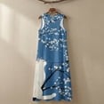 thumbnail image 5 of Xoenoiee Cat Cherry Blossom Print Women's Cotton Linen Sleeveless Tank Sundresses with Pockets Crewneck Flowy Summer T Shirt Dresses Lightweight Maxi Dresses for Women, XL, 5 of 7