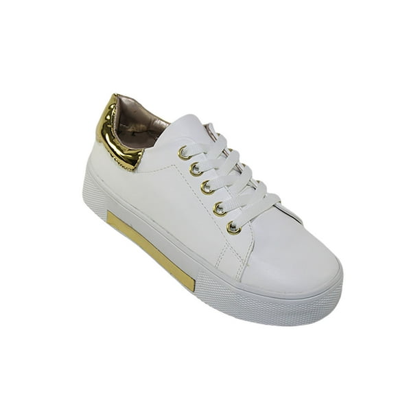 TENIS CASUALES NIÑA LEON BLANCO ORO TACTO PIEL 2239 Leon 2239p