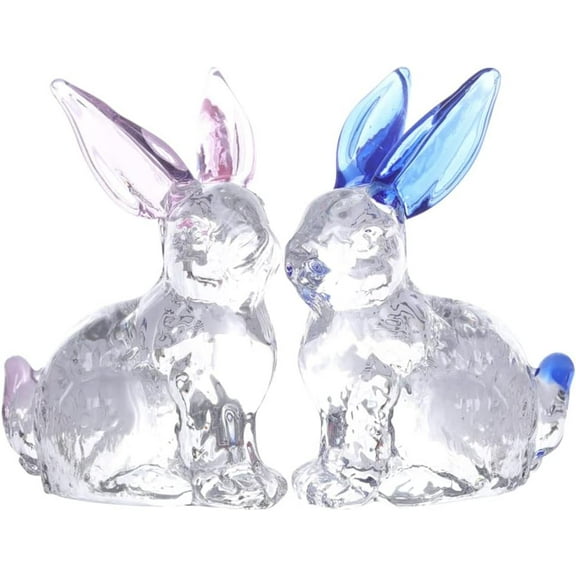2PCS Crystal Bunny Figurines Collectibles Easter Bunny Statue Ornament Clear Crystal Animal Paperweight Chinese Rabbit Zodiac Statue,(Pink Blue)