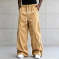 thumbnail image 3 of USNSM Men's Drawstring Elastic Waist Sports Pants Wide Leg Loose Trousers Soft Cozy Breathable Lightweight Casual Business Daily Wear Yellow M, 3 of 6