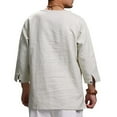 thumbnail image 4 of BADHUB Men's Cotton Linen T Shirts Big & Tall 3/4 Sleeve Lightweight Tee Shirt Solid Color Pull Up Sleeve Summer Tops 2025 White XL, 4 of 8
