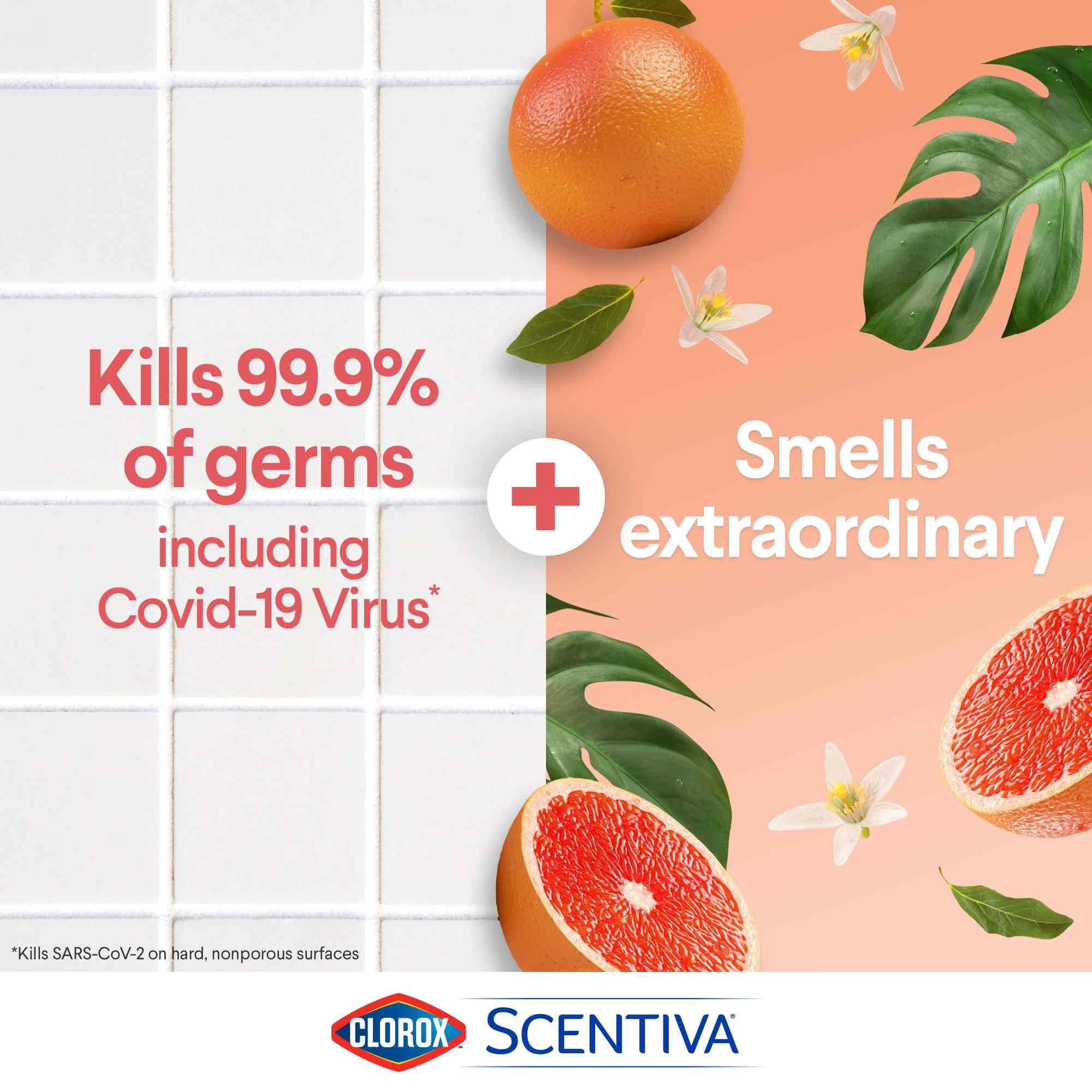 Clorox Scentiva Bleach Free Cleaning Wipes - Tahitian Grapefruit Splash - 70 ct- Pack of 2