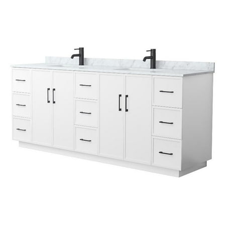Elan TK 84" White Double Vanity & White Carrara Marble Top & Black Trim