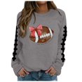 thumbnail image 1 of Wyzesi Chandail en Molleton d'Automne pour Femmes Coupe Ample Manches Longues Col Rond Imprimé Graphique Football Sans Capuche, 1 of 4