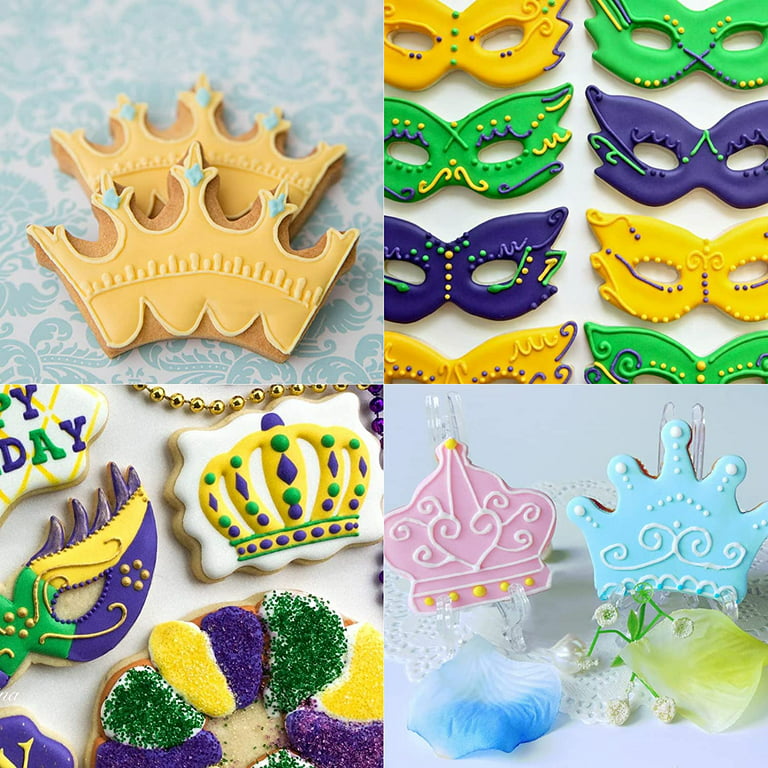 7 Pack Mardi Gras Cookie Cutter Set Stainless Steel Crown, Mask