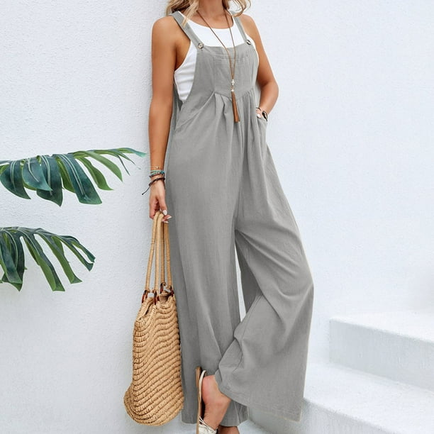 Mamelucos Sin Mangas Mamelucos para mujer Monos a la moda con botones Monos con peto de pierna ancha (gris claro XXXL) Kuymtek para Mujer Gris claro T 3EG