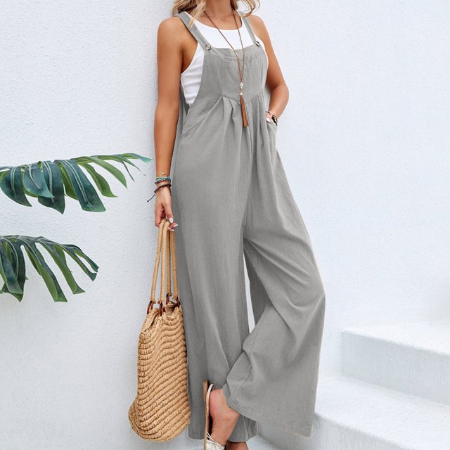 Mamelucos Sin Mangas Mamelucos para mujer Monos a la moda con botones Monos con peto de pierna ancha (gris claro XXXL) Cgtredaw para Mujer Gris claro T 3EG
