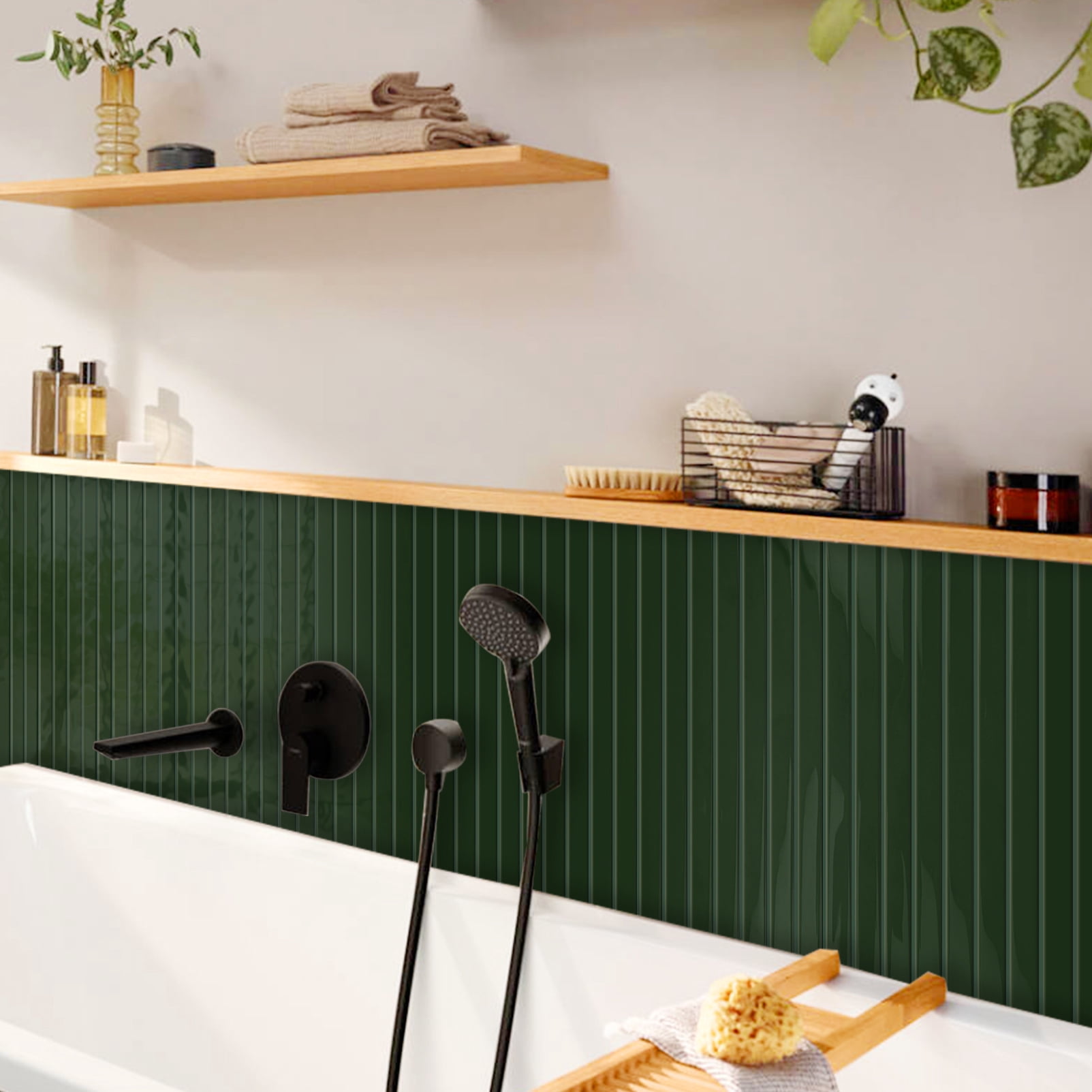 DEWOO 10-Sheet Upgraded Thick Peel and Stick Kitchen Backsplash Tiles,Waterproof Premium Self-Adhesive Wall Tile Stick on Backsplash for Kitchen,Bathroom and Fireplace(Green,12"×12")