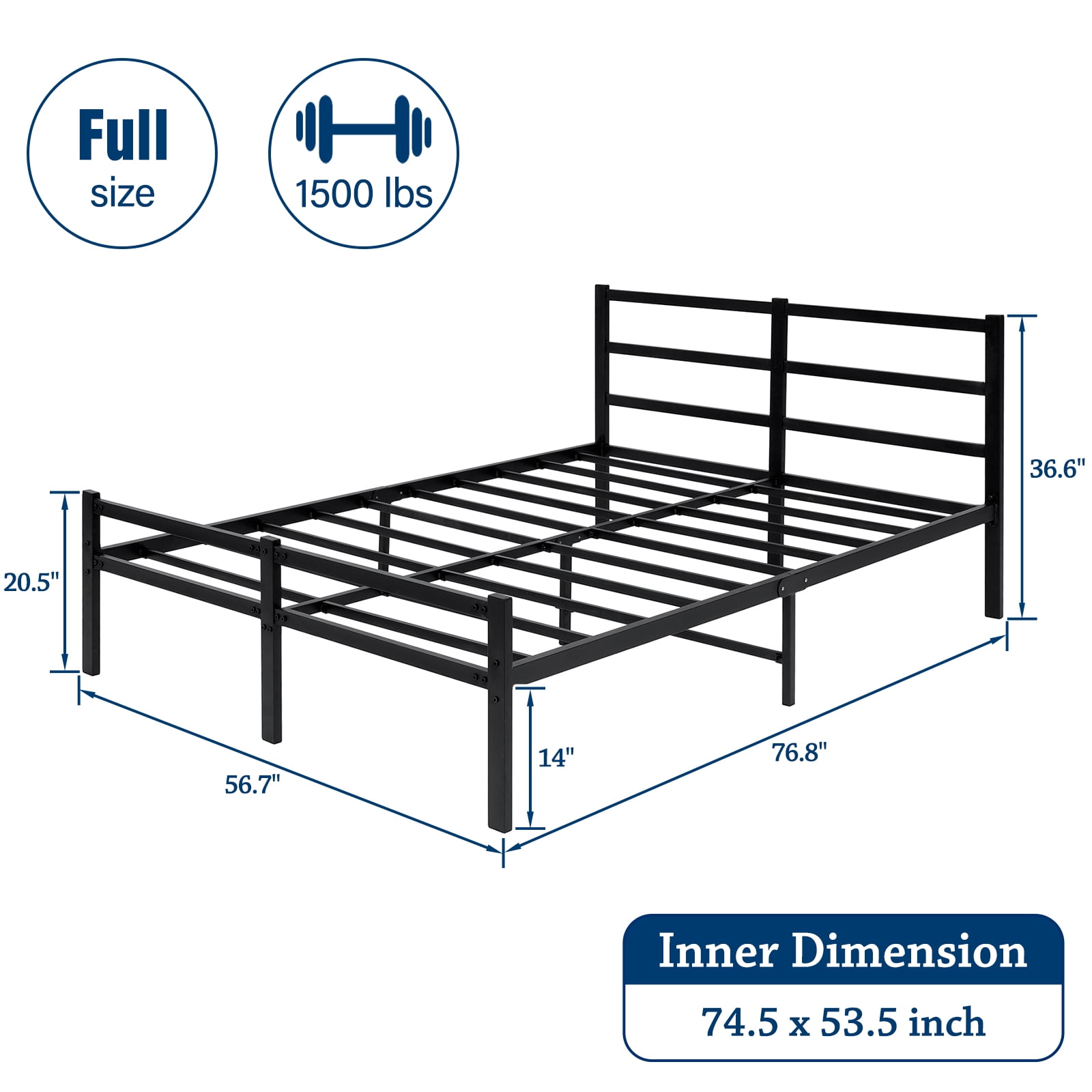 Lusimo Full Size Bed Frame with Headboard No Box Spring Needed 14 inch Full Metal Platform Bed Frame Easy Assembly Anti-Slip, Black