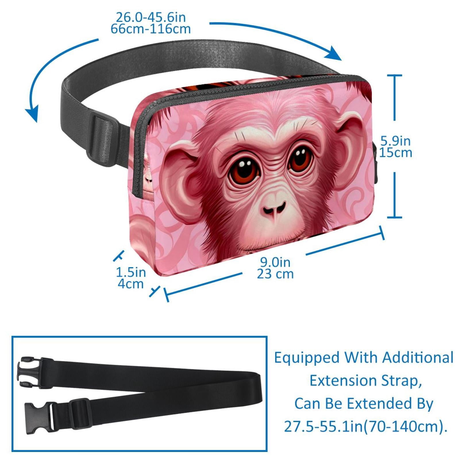 Pink monkey orangutan Lightweight Adjustable Waist Packs Crossbody Bag Fanny Pack with Extension Strap Unisex