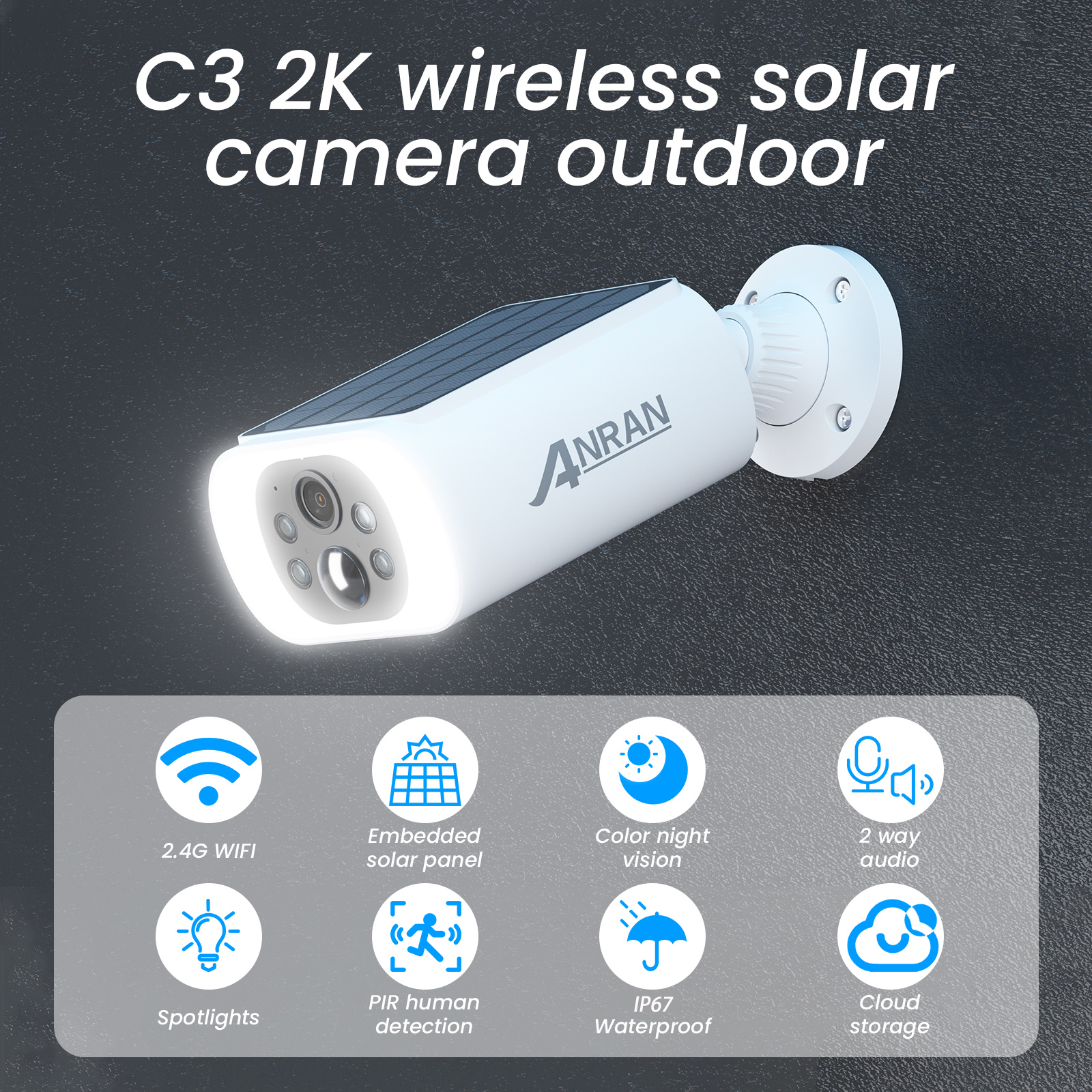 ANRAN Solar Security Camera, 2K WiFi Outdoor Floodlight photo 7