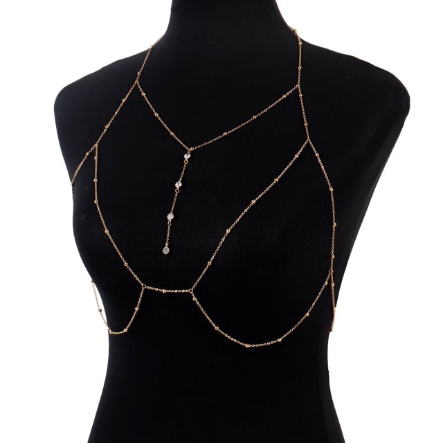 LYMAYTER Bralette Chain Bra Chain - AdjUS-CYYLtable, Golden/Silver, Inlaid Tassel, Club Accessory