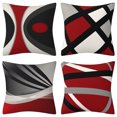 thumbnail image 1 of Coussin, Housses de Coussin-Moderne-Rouge-Gris Rayures-Huile Acrylique-Gris-Décoratif-Carré-45 x 45 cm 4 Pièces, 1 of 4