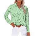 thumbnail image 4 of Womens Tops Plus Size Long Sleeve Printed Lapel Button Down Shirt Top Green M, 4 of 4